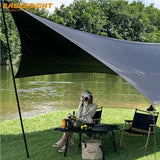 300D Black Coated Portable Oxford Camping Tarp Full Blackout Waterproof Sun Protection Canopy with Plaid Fabric Hexagonal Shape