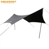 300D Black Coated Portable Oxford Camping Tarp Full Blackout Waterproof Sun Protection Canopy with Plaid Fabric Hexagonal Shape